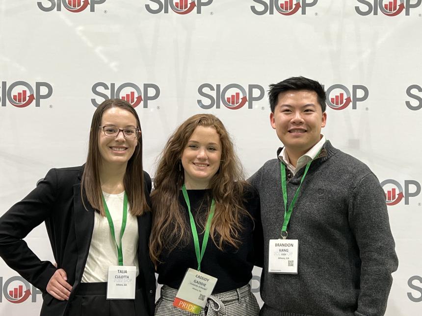 Talia Culotta, Cassidy Gaddie, and Brandon Kang at the Annual SIOP Conference, April 2022